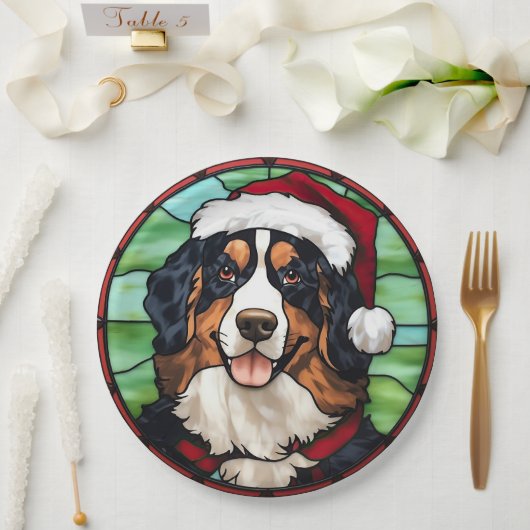 Bernese Mountain Glas in lood Kerst Papieren Bordje (Huwelijk)
