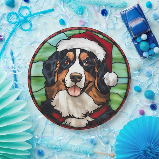 Bernese Mountain Glas in lood Kerst Papieren Bordje (Feest)