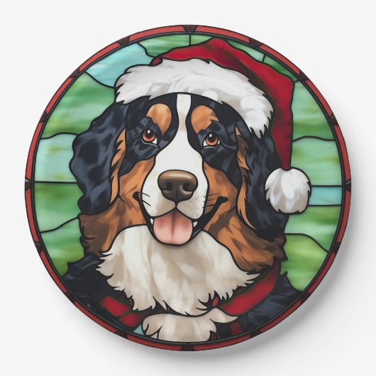 Bernese Mountain Glas in lood Kerst Papieren Bordje (Voorkant)