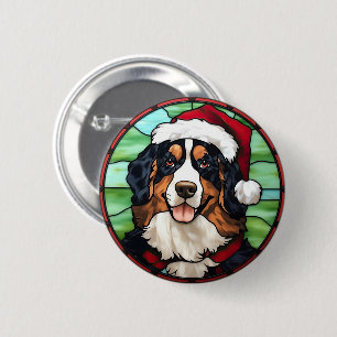 Bernese Mountain Glas in lood Kerst Ronde Button 5,7 Cm