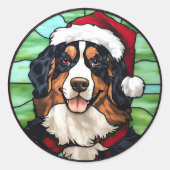 Bernese Mountain Glas in lood Kerst Ronde Sticker (Voorkant)