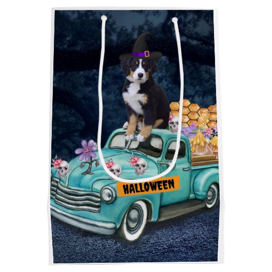 Bernese Mountain Halloween Truck Scary Night Medium Cadeauzakje (Achterkant)