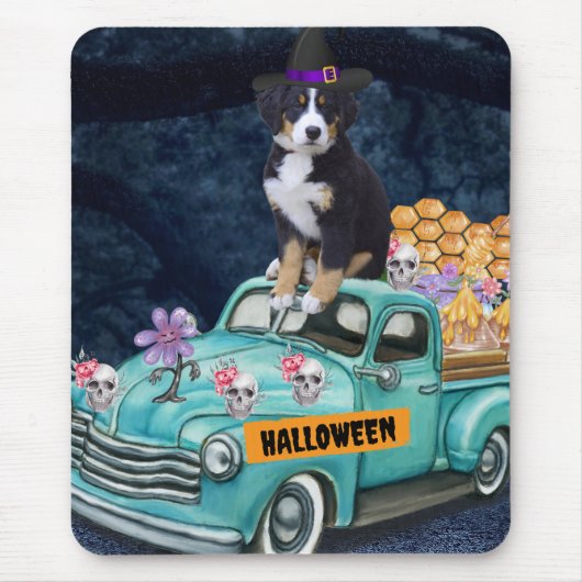 Bernese Mountain Halloween Truck Scary Night Muismat (Voorkant)