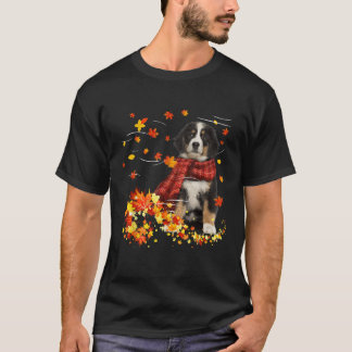 Bernese Mountain Herfst Red Scarf Autumn Leaf Gift T-shirt
