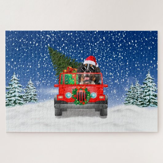 Bernese Mountain-hond met kerstcadeaus Legpuzzel (Horizontaal)