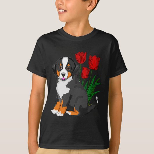 Bernese Mountain-hond met tulpen T-shirt (Voorkant)