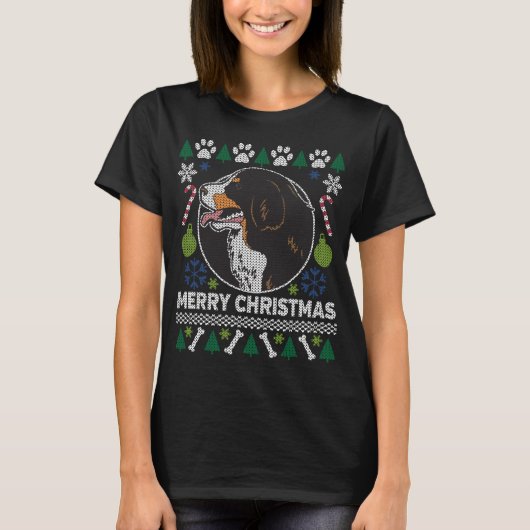 Bernese Mountain Hondenras Ugly KerstSweater T-shirt (Voorkant)