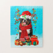 Bernese Mountain in sneeuw met kerstcadeaus Legpuzzel (Verticaal)