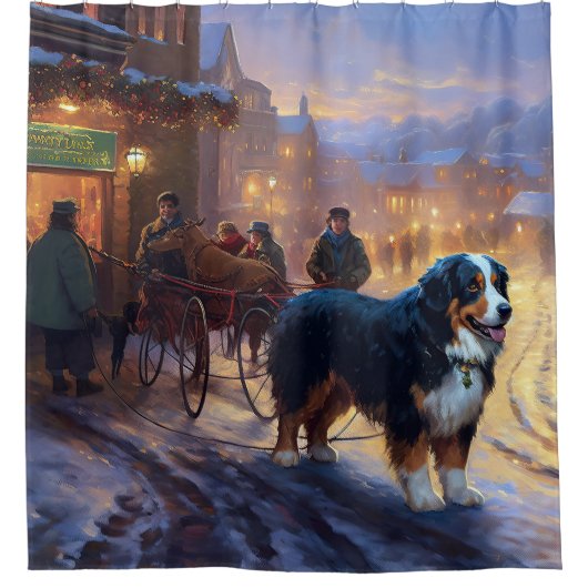 Bernese Mountain Kerstfeest Seizoen Douchegordijn (Voorkant)