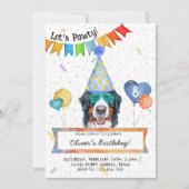 Bernese Mountain Lets Pawty Dog Birthday Party Kaart (Voorkant)