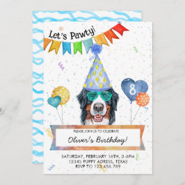 Bernese Mountain Lets Pawty Dog Birthday Party Kaart