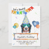 Bernese Mountain Lets Pawty Dog Birthday Party Kaart (Voorkant)