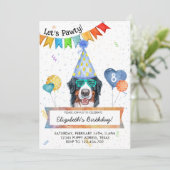 Bernese Mountain Lets Pawty Dog Birthday Party Kaart (Staand voorkant)