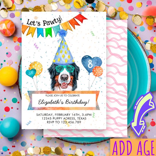 Bernese Mountain Lets Pawty Dog Birthday Party Kaart