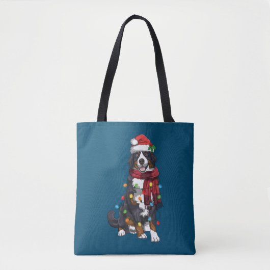 Bernese Mountain met kerstlicht Funny Dog Lover Tote Bag (Voorkant)