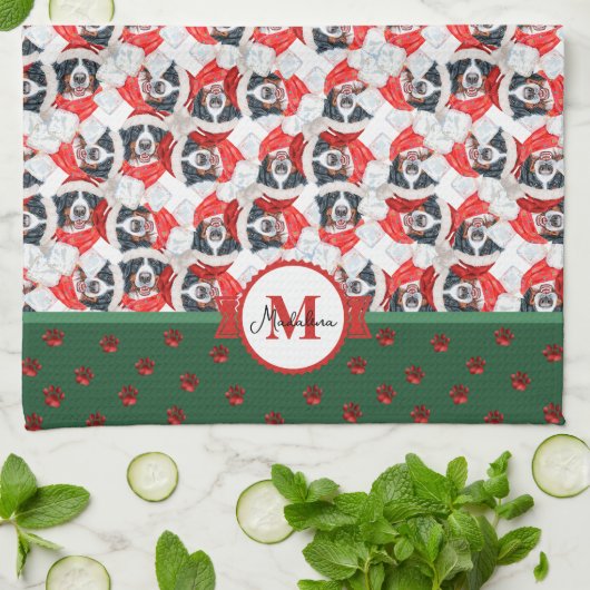 Bernese Mountain Pattern Monogram Kersthond Theedoek (Gevouwen)