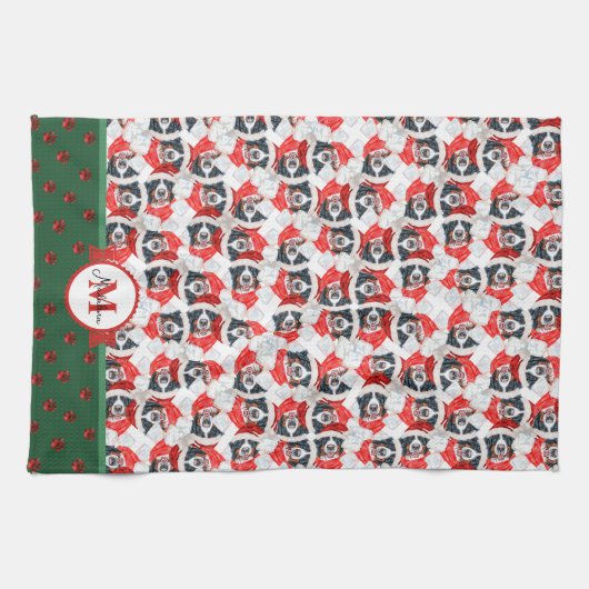 Bernese Mountain Pattern Monogram Kersthond Theedoek (Horizontaal)