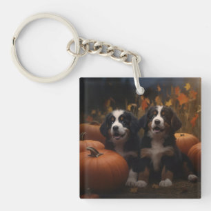 Bernese Mountain Puppy Herfstpracht Pompoen Sleutelhanger