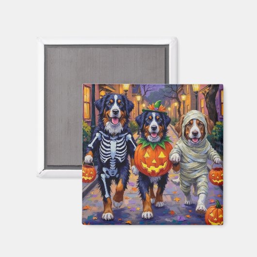 Bernese Mountain Trick-or-Treating op Halloween Magneet (Voorkant / Achterkant)