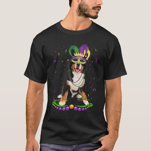 Bernese Mountain Wearing Carnival Mask Mardi Gras T-shirt (Voorkant)