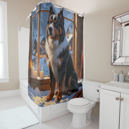 Bernese Mountain With Christmas Lights Holiday  Douchegordijn (In situ)