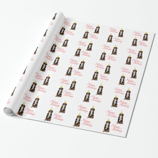 Bernese Mt. Dog Birthday Wrapping Paper Cadeaupapier (Uitgerold)