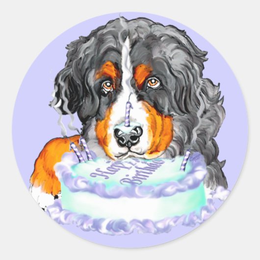 Bernese Mt Dog Cake Face Birthday Ronde Sticker (Voorkant)