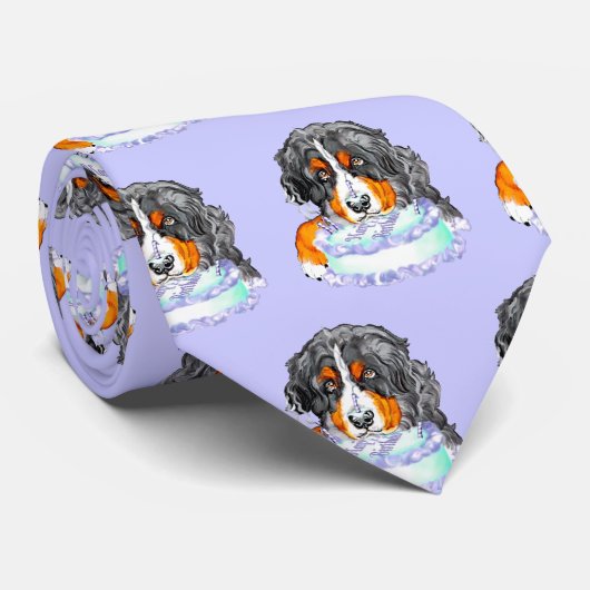 Bernese Mt Dog Cake Face Birthday Stropdas (Opgerold)