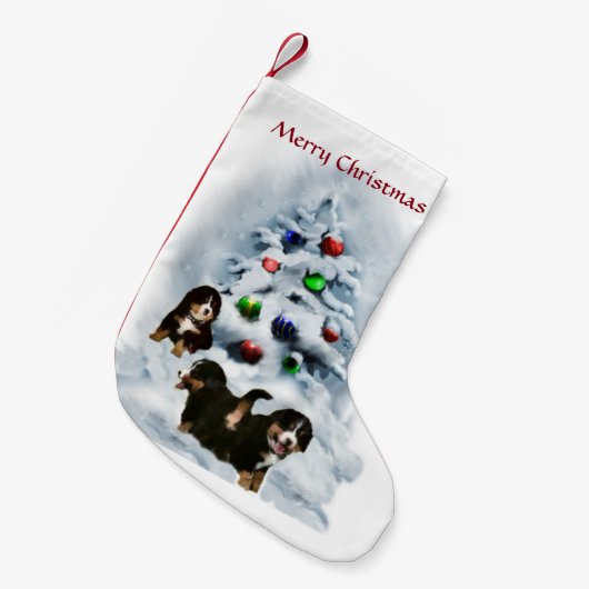 Bernese Mtn Dog Puppies Kerstmis Kleine Kerstsok (Voorkant (Hangend))