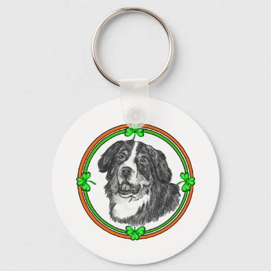Bernese Mtn Dog St Patricks Sleutelhanger (Voorkant)
