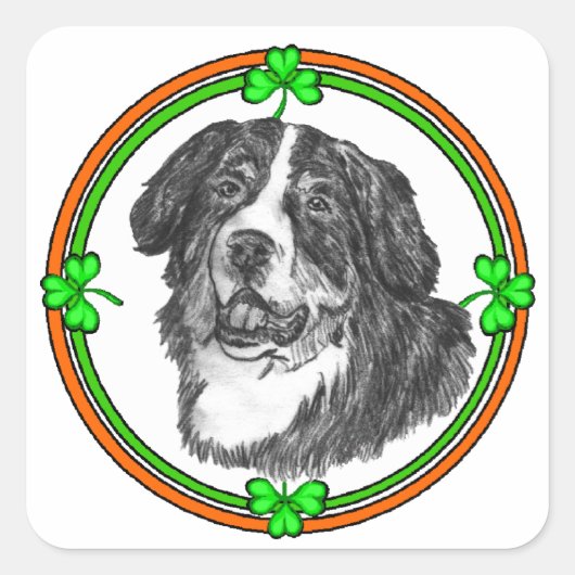 Bernese Mtn Dog St Patricks Vierkante Sticker (Voorkant)