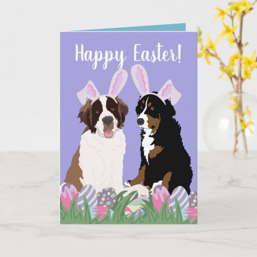  Bernese Saint Bernard Easter Kaart (Gele Bloem)