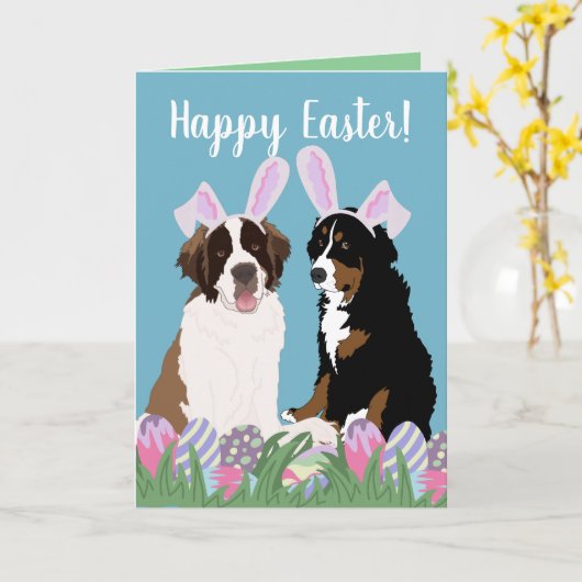 Bernese Saint Bernard Easter Kaart (Gele Bloem)
