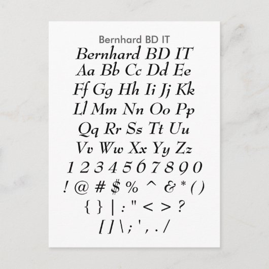 Bernhard BD IT - Zazzle Font Sampler Sheet Briefkaart (Voorkant)