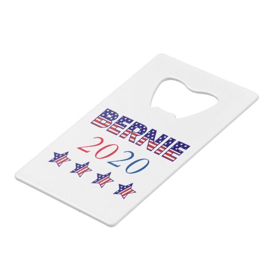 Bernie 2020 USA Creditkaart Flessenopener (Voorkant Gekanteld)