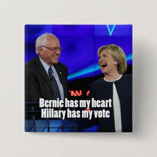 Bernie heeft mijn hart, Hillary heeft mijn stemkno Vierkante Button 5,1 Cm (Voorkant)