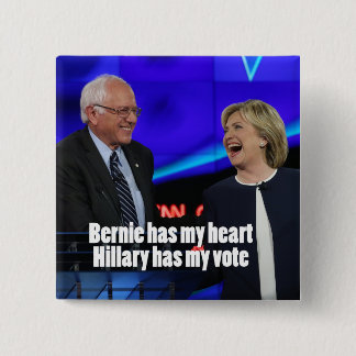 Bernie heeft mijn hart, Hillary heeft mijn stemkno Vierkante Button 5,1 Cm
