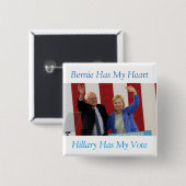 Bernie heeft mijn hart, Hillary heeft mijn stemkno Vierkante Button 5,1 Cm (Voorkant /achterkant)