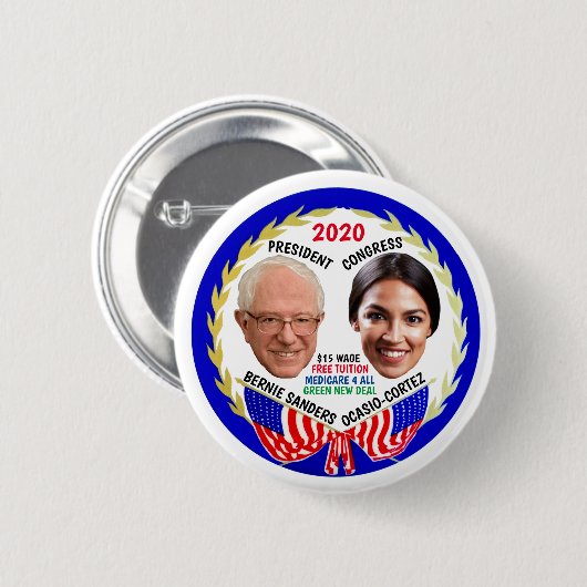 Bernie Sanders / AOC 2020 Ronde Button 5,7 Cm (Voorkant /achterkant)