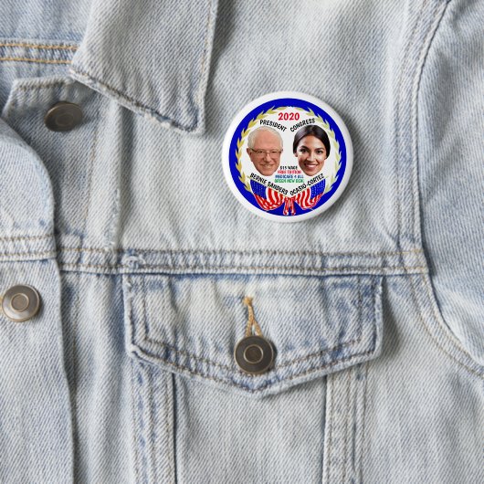 Bernie Sanders / AOC 2020 Ronde Button 5,7 Cm (In situ)