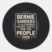 Bernie Sanders en AOC 2028 voor President Ronde Sticker (Voorkant)