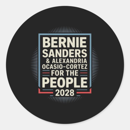 Bernie Sanders en AOC 2028 voor President Ronde Sticker (Voorkant)
