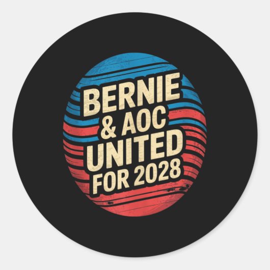 Bernie Sanders en AOC 2028 voor President Ronde Sticker (Voorkant)