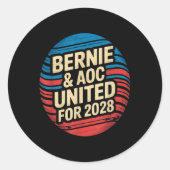 Bernie Sanders en AOC 2028 voor President Ronde Sticker (Voorkant)