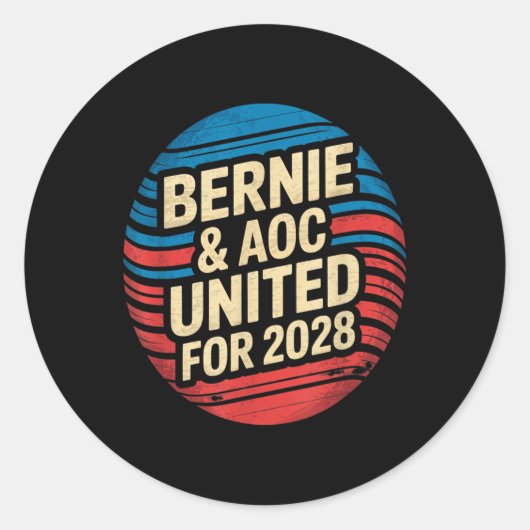 Bernie Sanders en AOC 2028 voor President Ronde Sticker (Voorkant)