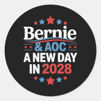 Bernie Sanders en AOC 2028 voor President Ronde Sticker