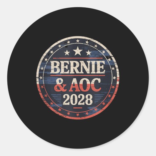 Bernie Sanders en AOC 2028 voor President Ronde Sticker (Voorkant)
