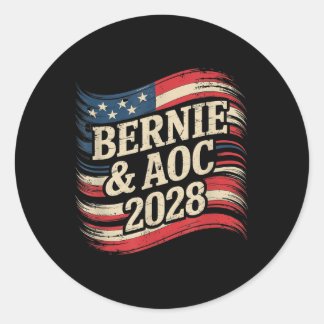Bernie Sanders en AOC 2028 voor President Ronde Sticker