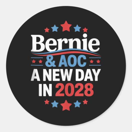 Bernie Sanders en AOC 2028 voor President Ronde Sticker (Voorkant)