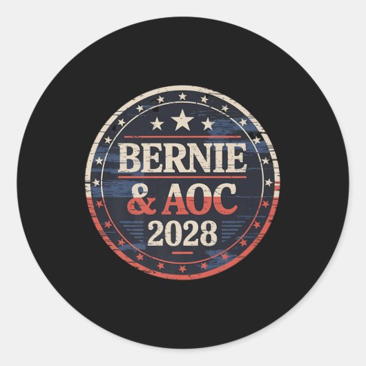 Bernie Sanders en AOC 2028 voor President Ronde Sticker (Voorkant)